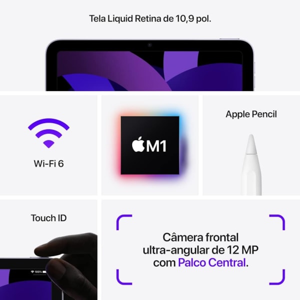 Apple iPad Air 5th geração 2022 Wi-Fi 256GB M1 ( 10.9 polegadas ) - Roxo-6609be3d-b78c-4b8a-9d85-d6a6b55d3eb1