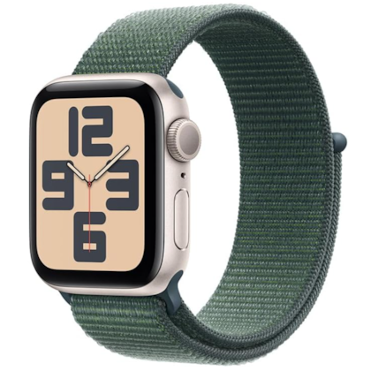 Apple Watch SE 2nd geração GPS 44mm Aluminio Starlight - Pulseira Sport Loop Lake Green