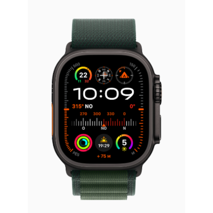 Apple Watch Ultra 2 GPS + Celular Preto 49mm - Pulseira Alpine Loop - Verde Escuro