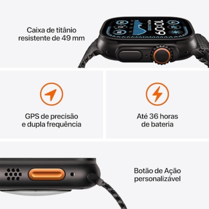 Apple Watch Ultra 2 GPS + Celular Preto 49mm - Pulseira Loop Trail Preta