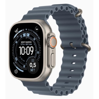Apple Watch Ultra 3 GPS + Celular 49mm - Natural - Pulseira Oceano - Azul-âncora