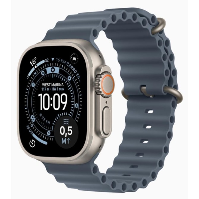 Apple Watch Ultra 3 GPS + Celular 49mm - Natural - Pulseira Oceano - Azul-âncora-eabe40bf-66c3-454e-850c-549333a0a0c0