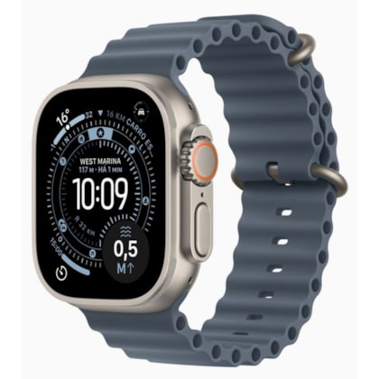 Apple Watch Ultra 3 GPS + Celular 49mm - Natural - Pulseira Oceano - Azul-âncora