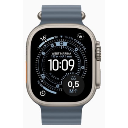 Apple Watch Ultra 3 GPS + Celular 49mm - Natural - Pulseira Oceano - Azul-âncora