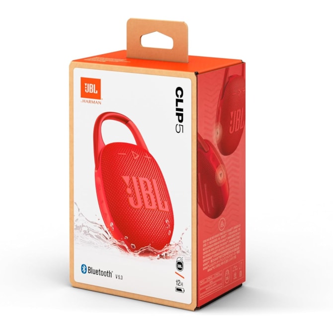 Caixa de som Bluetooth JBL Clip 5 Vermelha Original-572f02b5-c218-4a11-814a-f059773a3f83