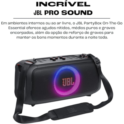 Caixa de Som JBL Partybox On The Go Essential com Microfone Sem Fio - Preta