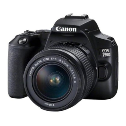 Camera Digital Canon Eos 250D Wi-Fi/Bluetooth com Lente Ef-s 18-55 MM III- Preta