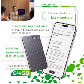Gravador de voz Plaud note NB-100 64GB com ChatGPT - Prata