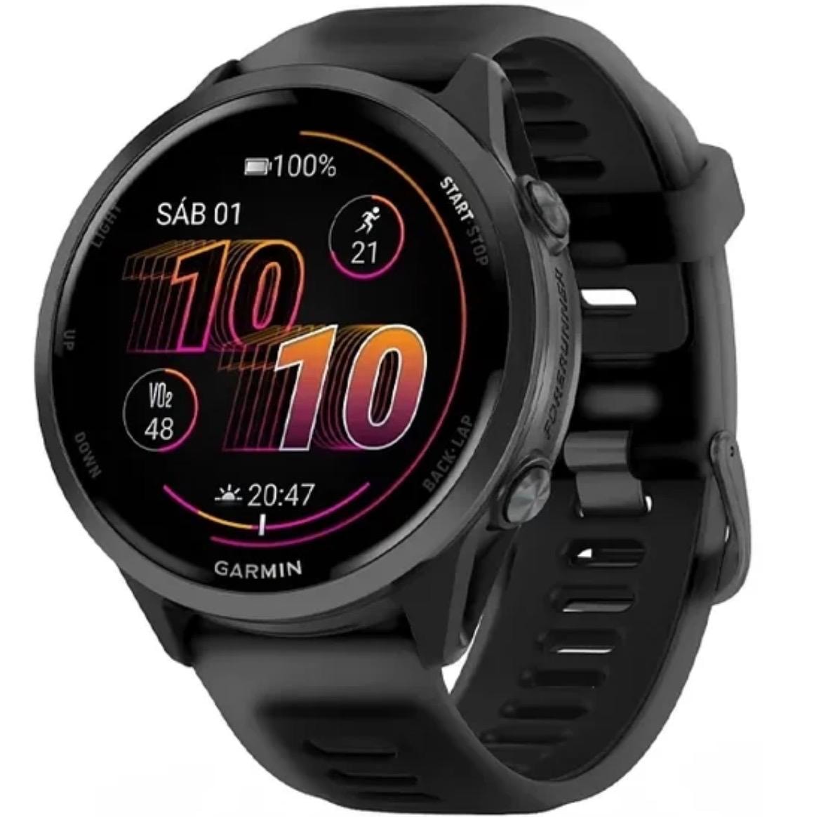 Smartwatch Garmin Forerunner 265 010-02810-00 com GPS/Wi-Fi - Preto