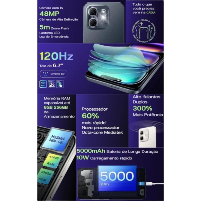 Smartphone Infinix Hot 50i 256GB 4RAM Dual Sim - Sleek Black ( Preto )-be7442ff-9d49-476e-9e14-19d670cc96d0