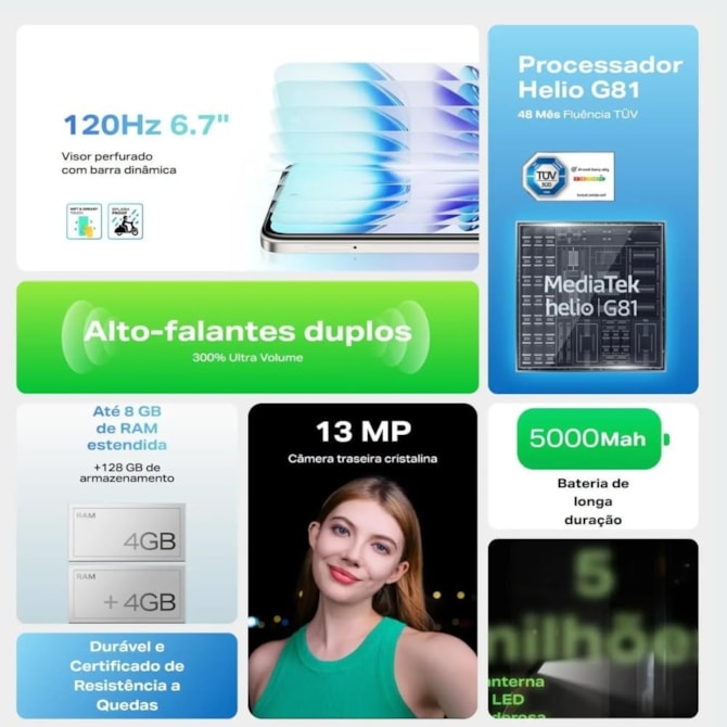 Smartphone Infinix Smart 9 128GB 4RAM 4G Dual Sim - Mint Green ( Verde )-07c03061-c990-4662-bc7e-31cfe2d302e4