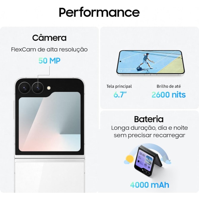 Smartphone Samsung Galaxy Z Flip 7 FE 5G 256GB 8RAM NFC Dual SIM - Branco-bbdaa9d5-3ac5-4405-b9ce-ee982c1422e3