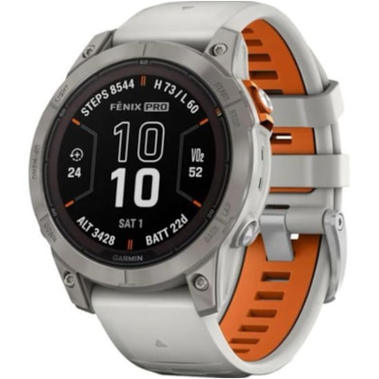 Smartwatch Garmin Fenix 7 Pro Sapphire Solar 010-02777-13 47mm - Cinza / Pulseira branca e laranja