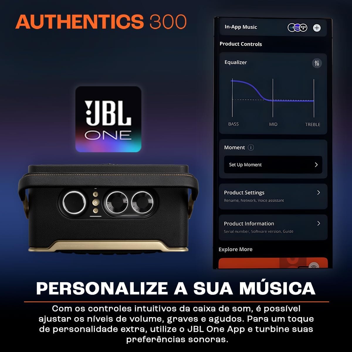 Speaker JBL Authentics 300 - Aux/USB Tipo C - Bluetooth - 100W - Preto
