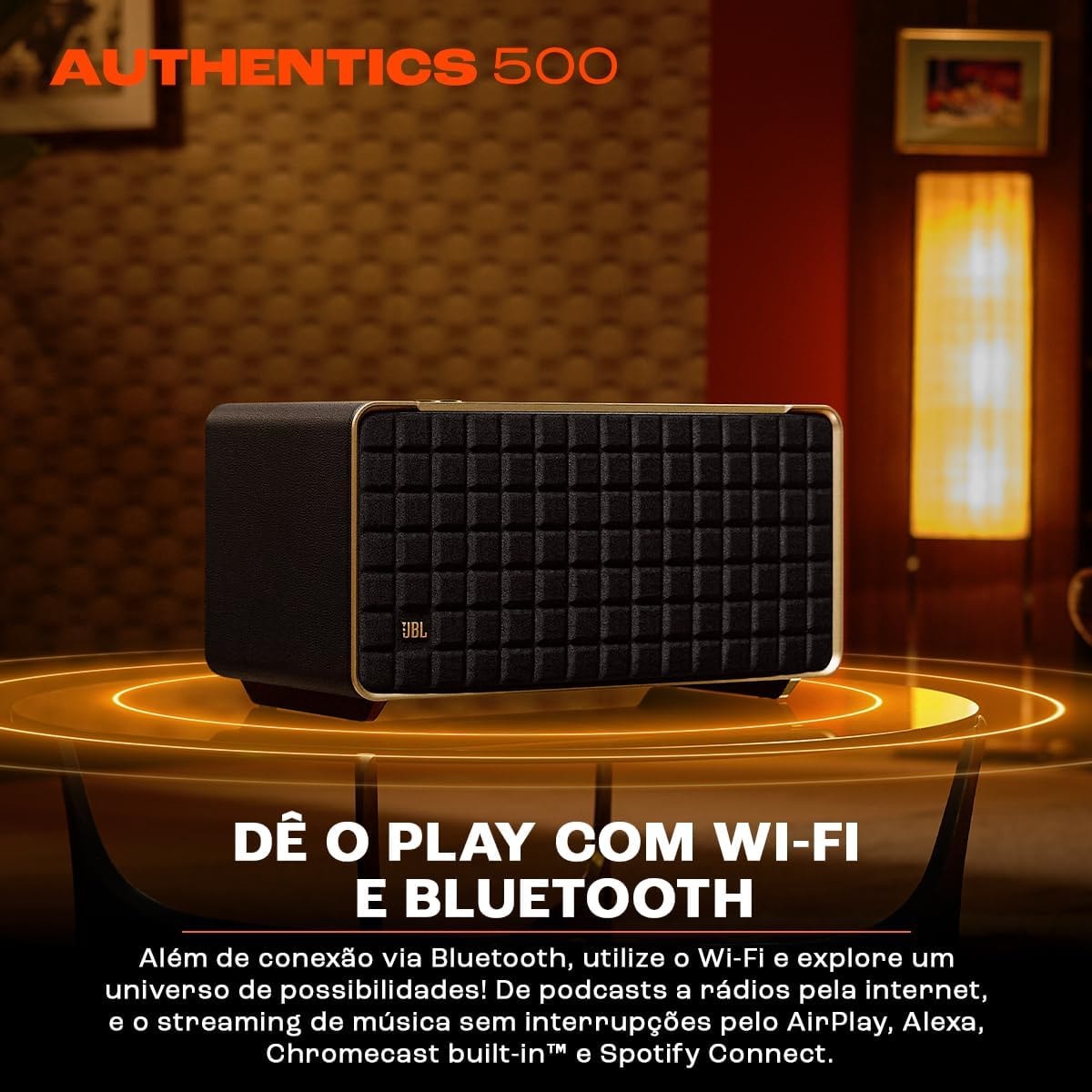 Speaker JBL Authentics 500 - Aux/USB Tipo C - Wi-Fi - Bluetooth